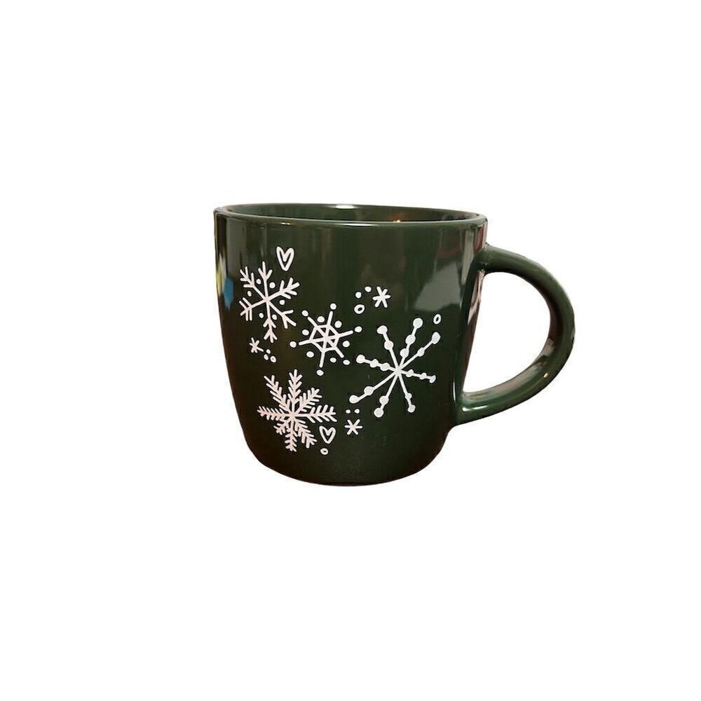 Starbucks 14oz Green Ceramic Coffee Mug with Snowflake Design